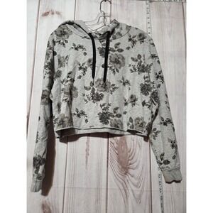 Adam Levine Gray Floral Cropped Hoodie Sweatshirt Size L Long Sleeve